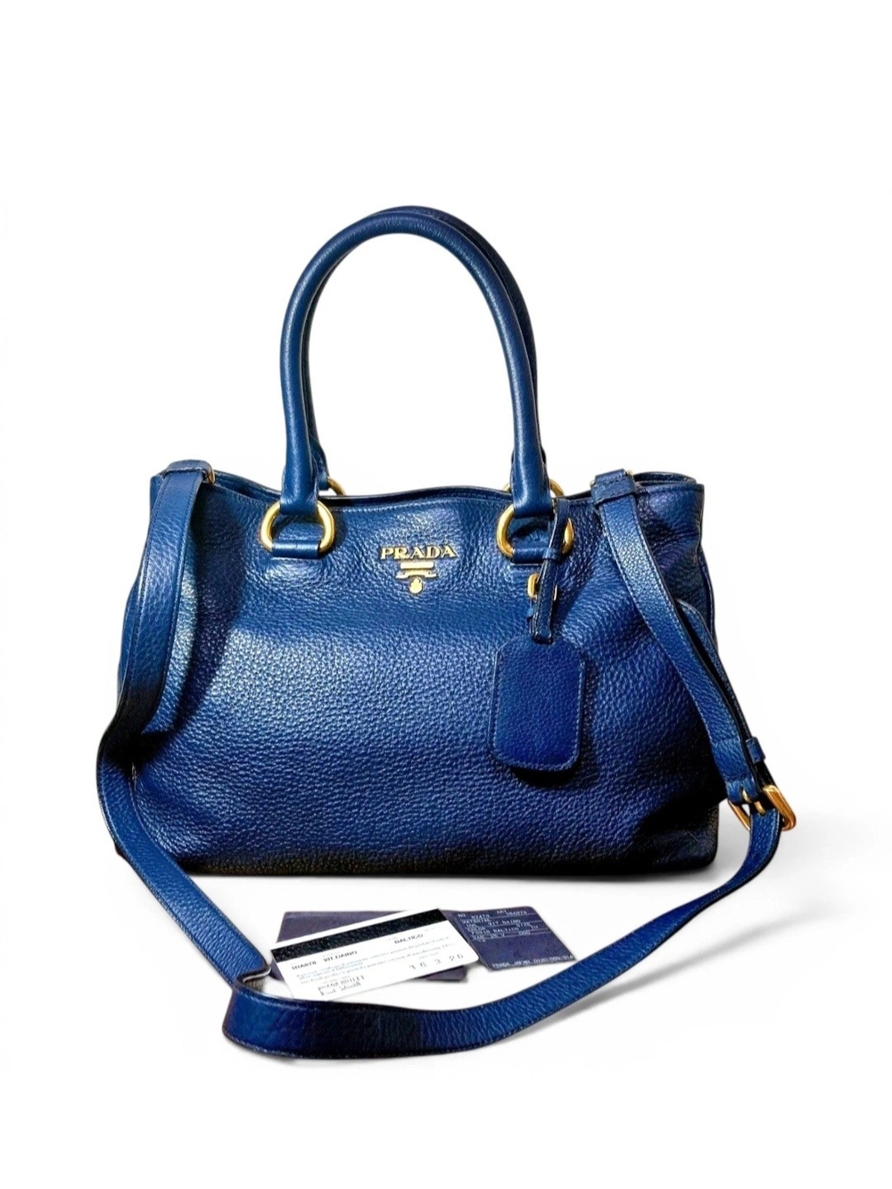 Prada Vitello Daino Convertible Tote Bag in Baltico (Navy)